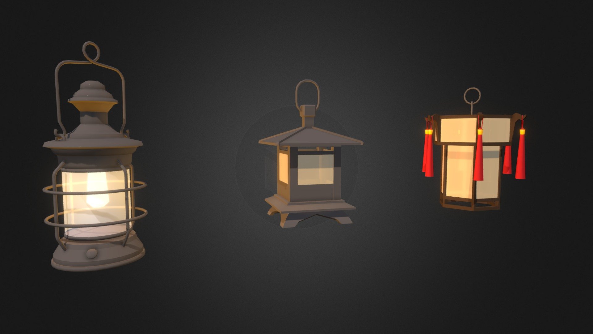European, Chinese and Japanese versions of lantern.
Lowpoly practice 3d model