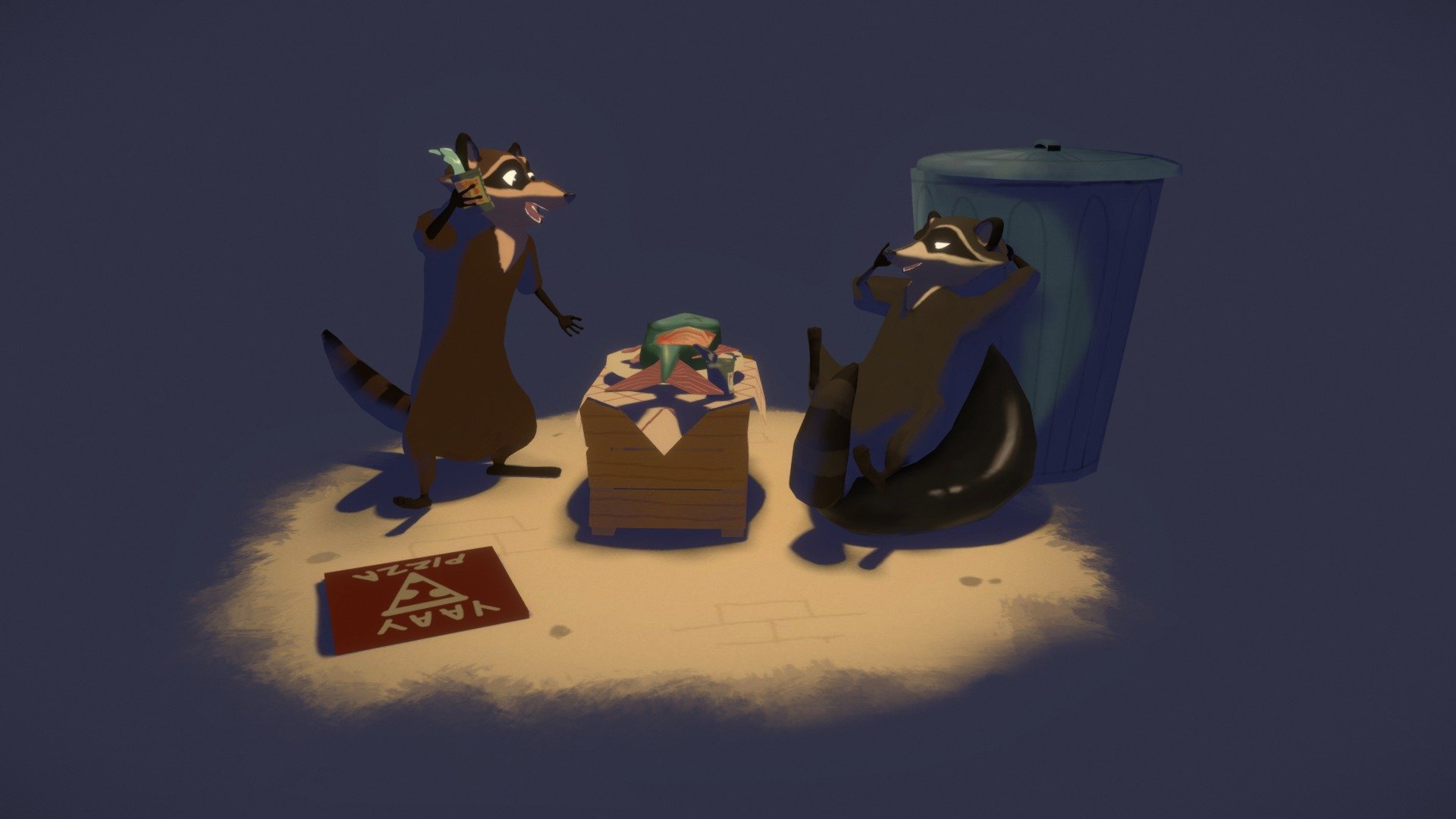 some raccoons enjoying alley dinner - Alley Raccoons - 3D model by niknssuns 3d model