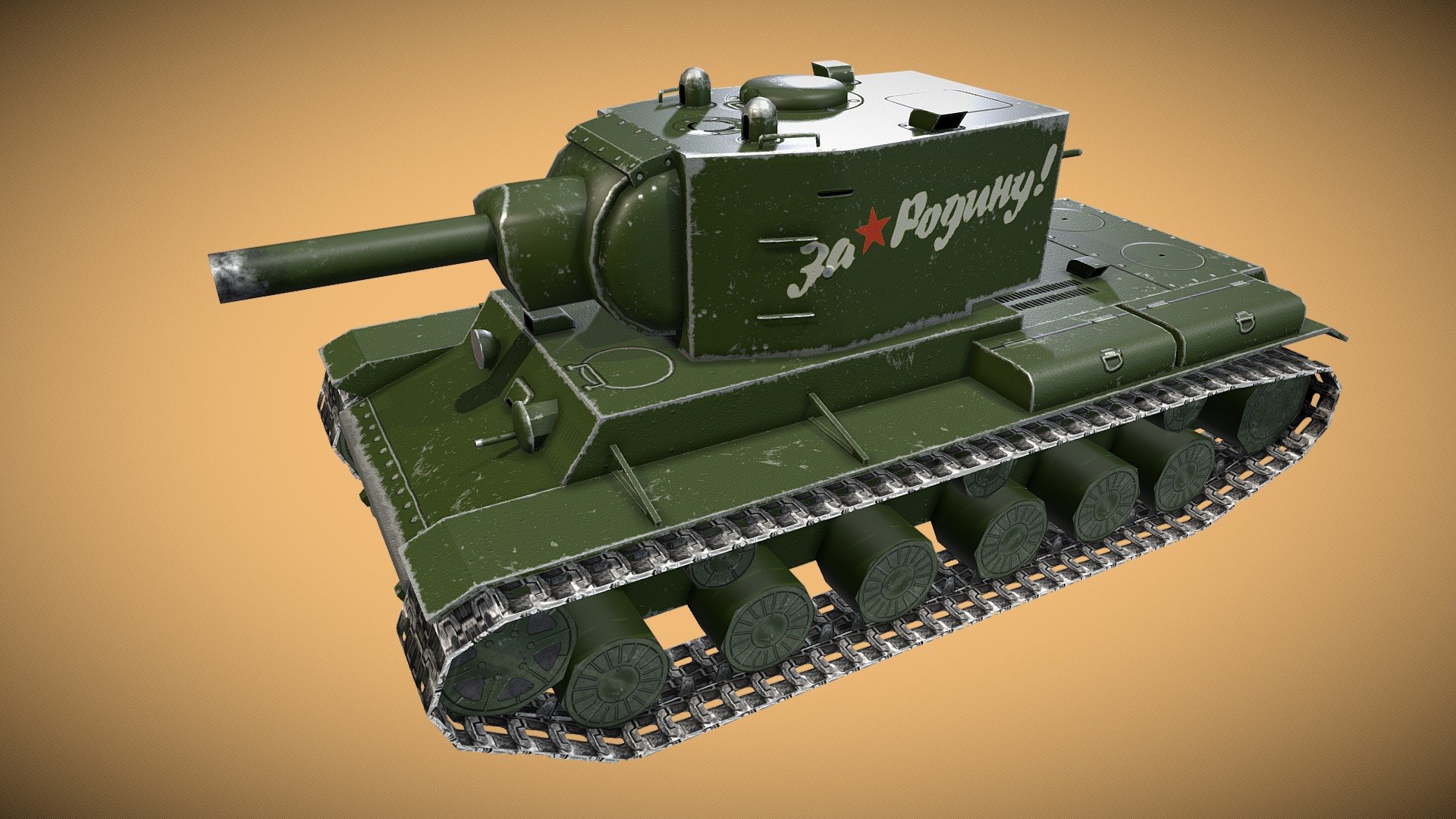 This 3D model is ready for use in your game, the tank can drive, rotate its tower and move cannon. The model has real proportions and is based on real draft. Original sounds are also included.  The model has separated turret, gun mount, tracks and wheels. Tracks and wheels are animated by scrollable texture. Video: https://rutube.ru/video/5ca5aff7b56585cdaf36cccad4a204f8/ The texture without inscription and demo scene are included. 2722 Tris
2048x2048 Textures
1024x1024 Tower
512x512 Gun - KV-2 - 3D model by Karabas Studio (@Alexei777) 3d model
