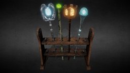 [Set] Magical Element Wands on a wooden Stand