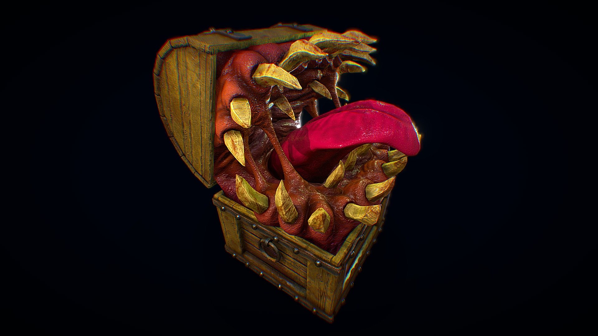 Low-poly 3D model of Mimic Chest, this model has 2K textures. I made this model inspired by Mimic chests from &ldquo;Terraria