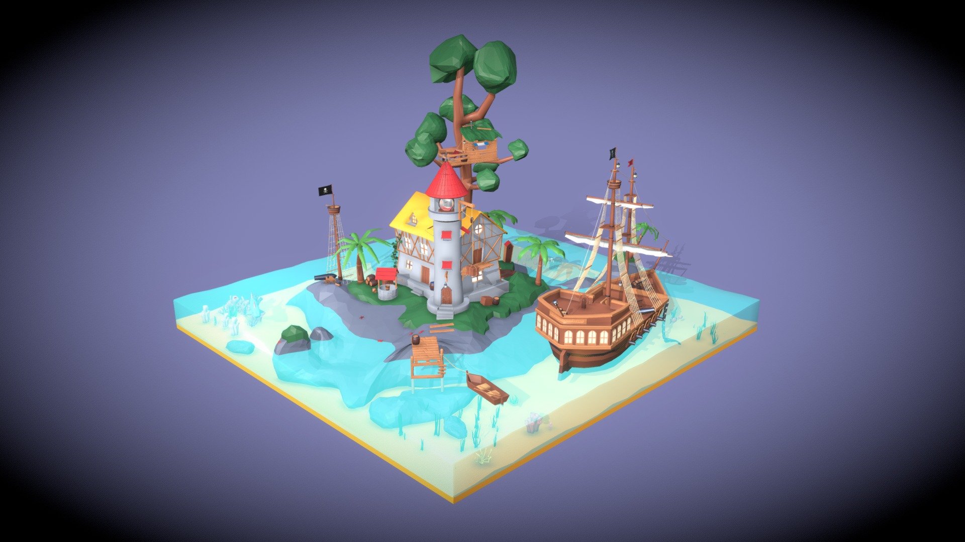 This is a fantasy pirate Island made with Blender 3d model