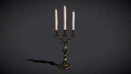 Brass Three Point Candelabra wax, medieval, architectural, flame, antique, candle, candles, candlestick, decor, models, candlelight, melting, unrealengine, wick, various, additional, lowpoly, home, decoration, halloween, interior, light