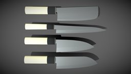 Japanese Knifes Kodeba Nakiri Santoku Sashimi japan, set, lowpolymodel, lowpoly-blender, knifes, knife-blade, knife, lowpoly, japanese, knife-set