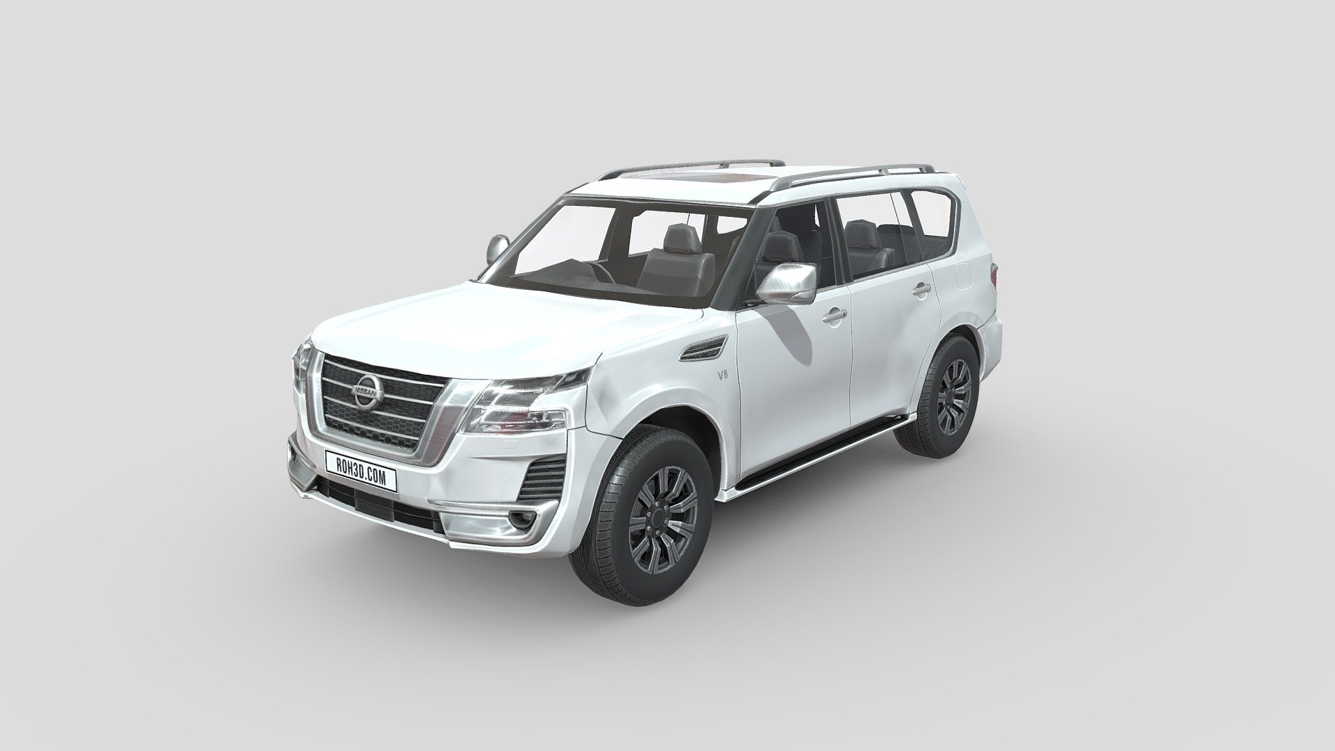 Low poly car - Nissan Patrol 2020.

The Nissan Patrol is a series of four-wheel drive vehicles manufactured by Nissan in Japan and sold throughout the world.

The Patrol has been available as either a short-wheelbase (SWB) three-door or a long-wheelbase (LWB) five-door chassis since 1951. The LWB version has been offered in pickup truck and cab chassis variants. Between 1988 and 1994, Ford Australia marketed the Patrol as the Ford Maverick. In some European countries, such as Spain, the Patrol was marketed by Ebro as the Ebro Patrol. In 1980 in Japan, it was rebadged and alternately sold at Nissan Prince Store locations as the Nissan Safari 3d model