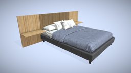 Bed and Headboard with Vertical Design Low Poly