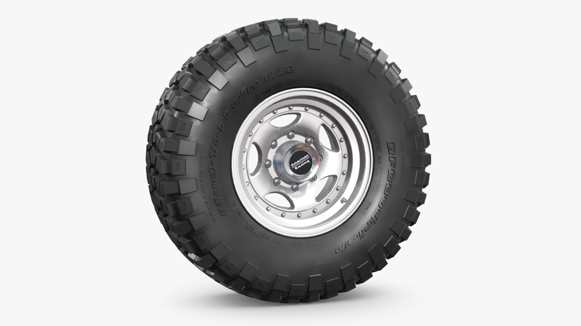 NN 3D store.

3D model of an off road wheel and tire combo.

The model is fully textured and was created with 3DS Max 2016 using the open subdivision modifier which has been left in the stack to adjust the level of detail.

There are also included a Blender format with textures.

Exchange files included: 3DS, FBX and OBJ.

SPECIFICATIONS:

The model has 60.250 polygons.

Scale/transform is set to 100%, units are set to centimeters, texture paths are stripped and and it is made to real world scale.

PRESENTATION:

Product is ready to render out of the box only in 3DSMax.

Lights and cameras are not included.

MATERIALS AND TEXTURES:

All textures are included and mapped in all files but they will render like the preview images only in 3DSMax with V-Ray, the rest of the files might have to be adjusted depending on the software you are using.

JPG textures have 2048 x 2048 resolution 3d model
