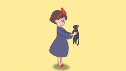 Kiki from Ghibli cat, cute, flatshaded, ghibli, 2d, kiki, lowpolymodel, cutegirl, kikisdeliveryservice, stylizedcharacter, outlineshading, girl, blender, lowpoly, witch