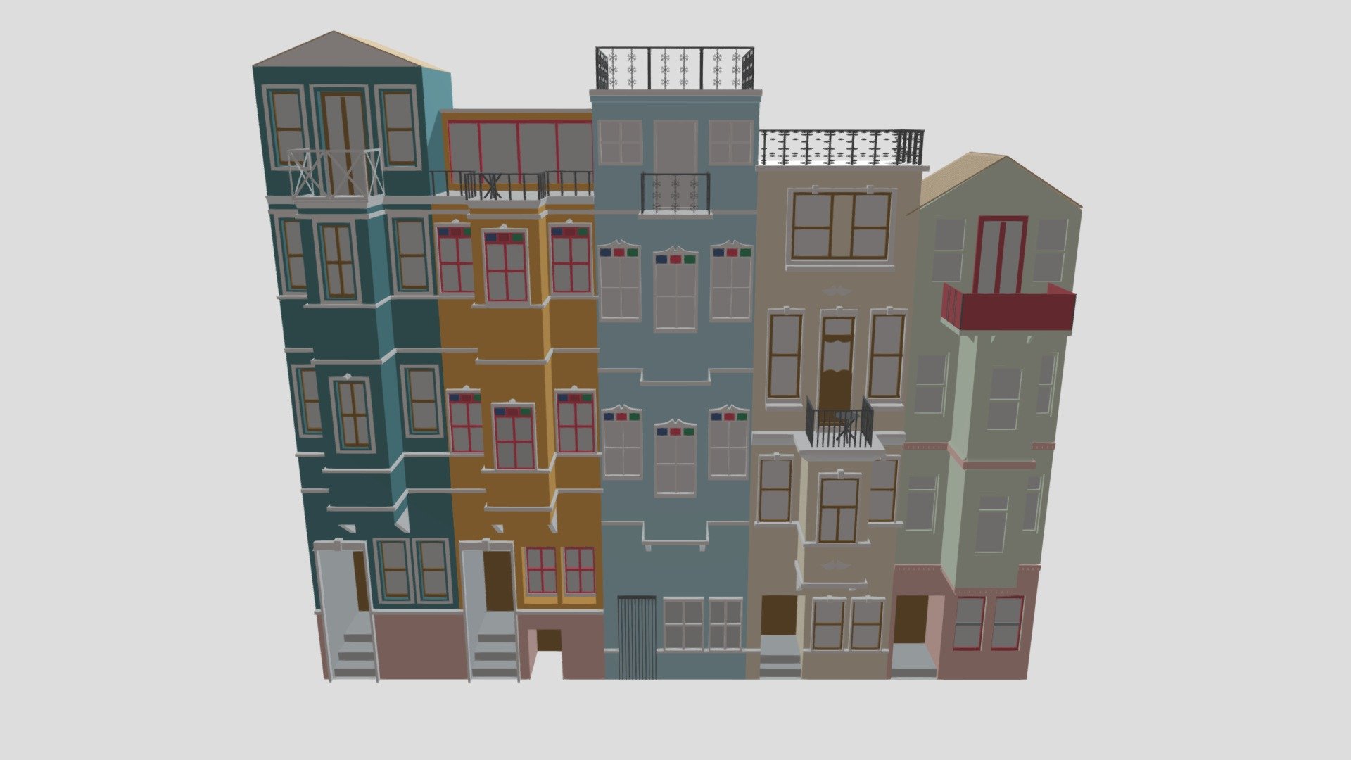 Located in Istanbul, Turkey. Obviously. Origional design is here: https://www.tinkercad.com/things/9J8aoIQCOni-istanbul-colorful-houses - Istanbul Colorful Houses - 3D model by Myriam Misora (@MyriamMisora) 3d model