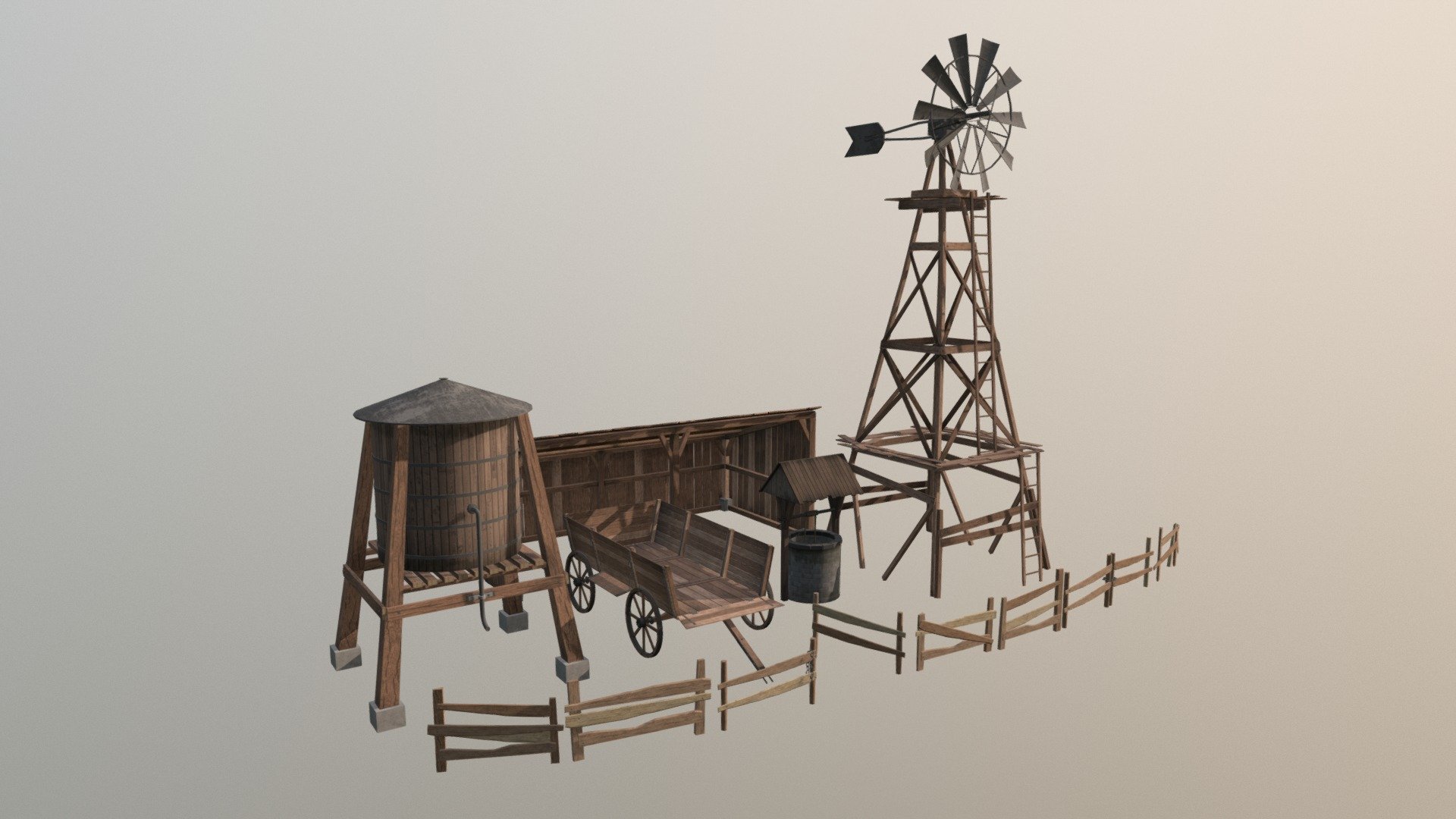A close up view of all big props that are part of the &ldquo;Farm Assets