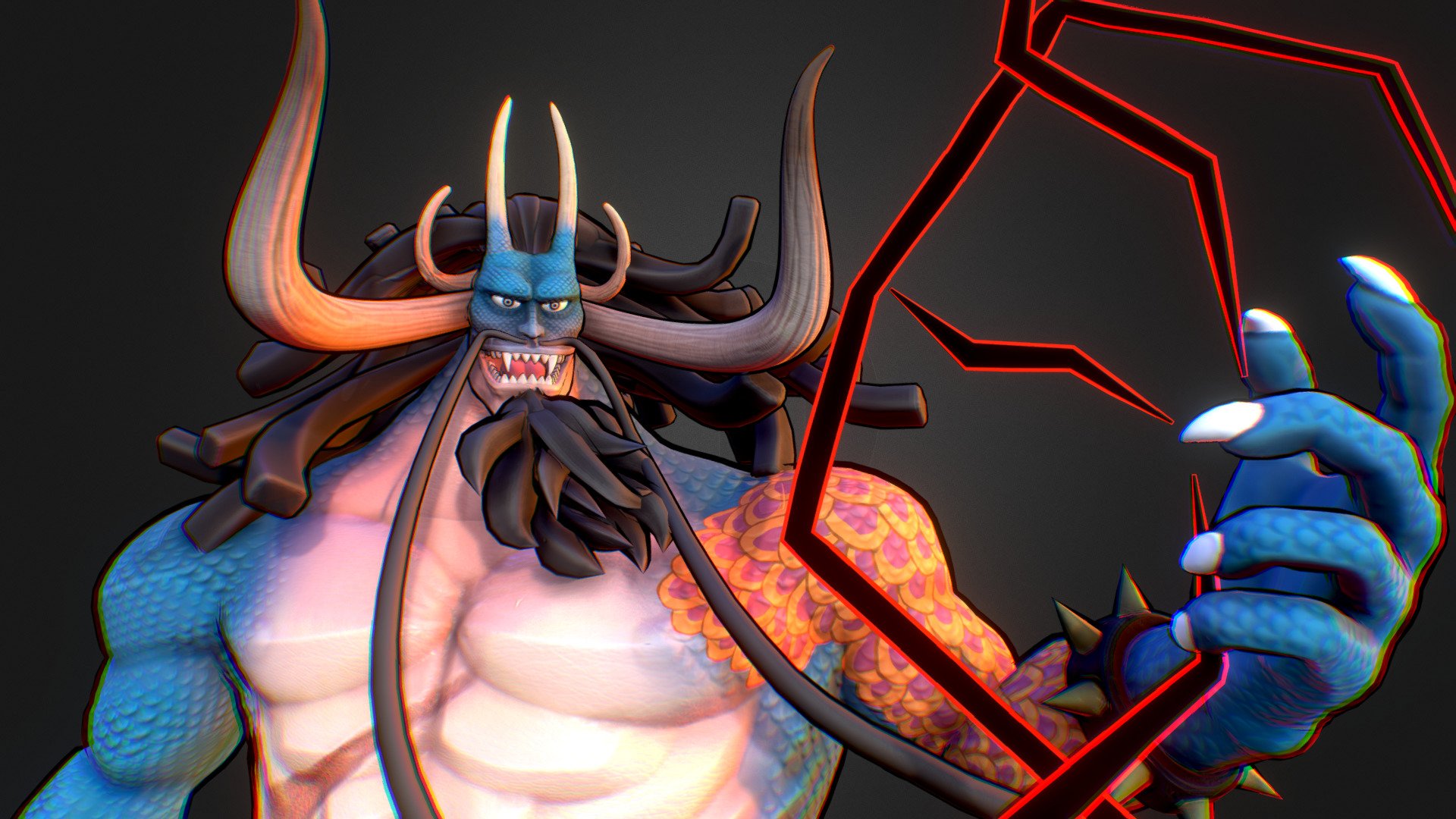 Made with Blender and Substance 3D. 
You can see more on: 
http://andreskuiper.es/ 
https://www.artstation.com/andreskuiper - Kaido's Hybrid Form - 3D model by Andrés Kuiper (@kuiperesteve) 3d model