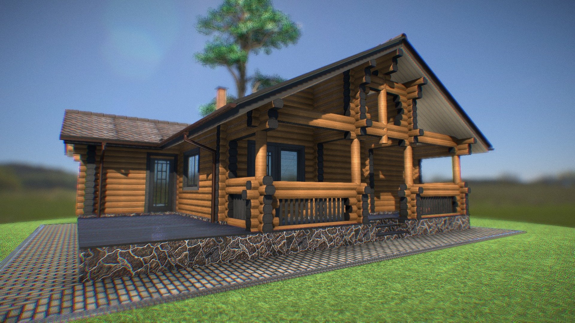 Guest house with sauna. Made of wood logs 3d model