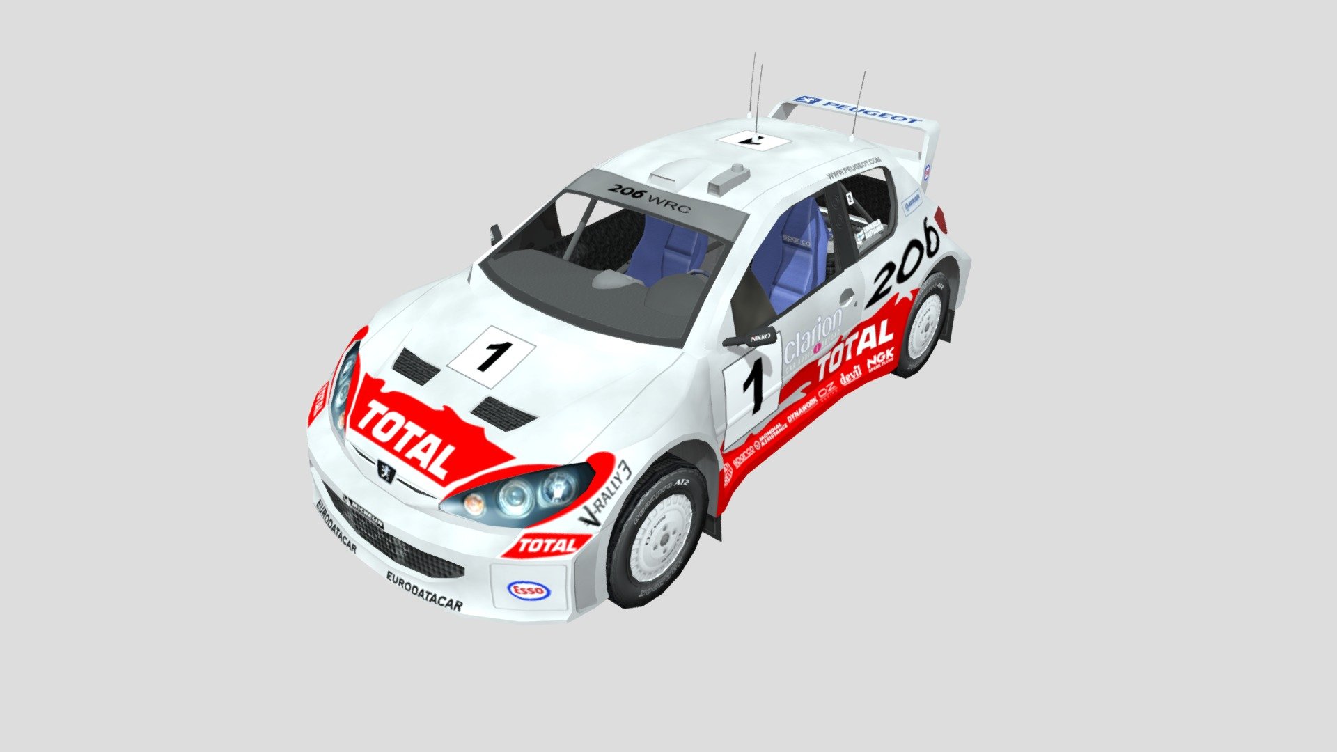 The Peugeot 206 WRC is a World Rally Car based on the Peugeot 206. It was used by Peugeot Sport, Peugeot's factory team, in the World Rally Championship from 1999 to 2003. The car brought Peugeot the manufacturers' world title three years in a row from 2000 to 2002. Marcus Grönholm won the drivers' title in 2000 and 2002 3d model