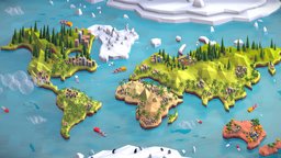 Cartoon Low Poly World Map tree, world, sky, polygonal, level, map, water, uvw, isometric, continent, illustration, antonmoek, firtree, low-poly, cartoon, game, 3d, lowpoly, low, poly, gameasset, cinema4d, textured, polygon, c4d, gameready