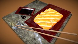 Sashimi set food, fish, archviz, japan, plate, salmon, kitchen, sashimi, sushi, kitchenware, japanese-culture, pbr-texturing, hashi, shoyu, architecture, pbr, stone, japanese, raw-fish, noai