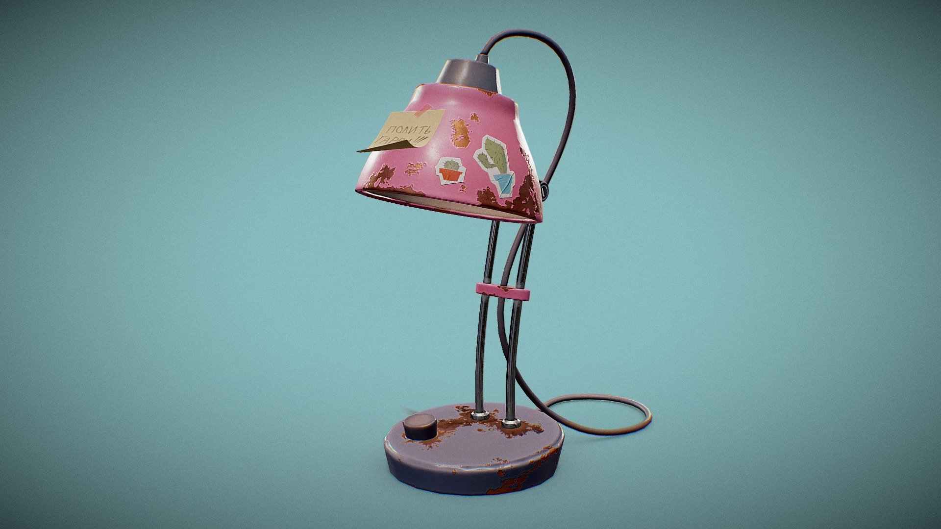 Table Lamp Game ready asset
Hello! This time I wanted to show this yummy lamp.
SEE THIS MODEL ON ARTSTATION

I used 3ds Max for modeling, RizomUV for UV, Marmoset Toolbag for baking and rendering, texturing in Substance Painter, editing in Photoshop.

Work-In-Progress video https://youtu.be/sp20Vggfum0

Original concept by VeryBusyBunny


P.S.: 1 texture set, 1289 Tris without cable
Thanx - Table Lamp - 3D model by Maria Savelyeva (@erinsavel) 3d model