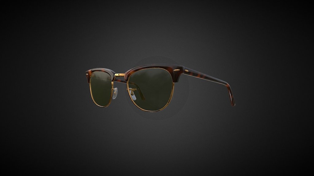 3D model of RayBan sunglasses specially created for AR/VR (lowpoly) - RayBan Clubmaster Sunglasses (Tortoise/Green) - 3D model by LucidRealityLabs 3d model