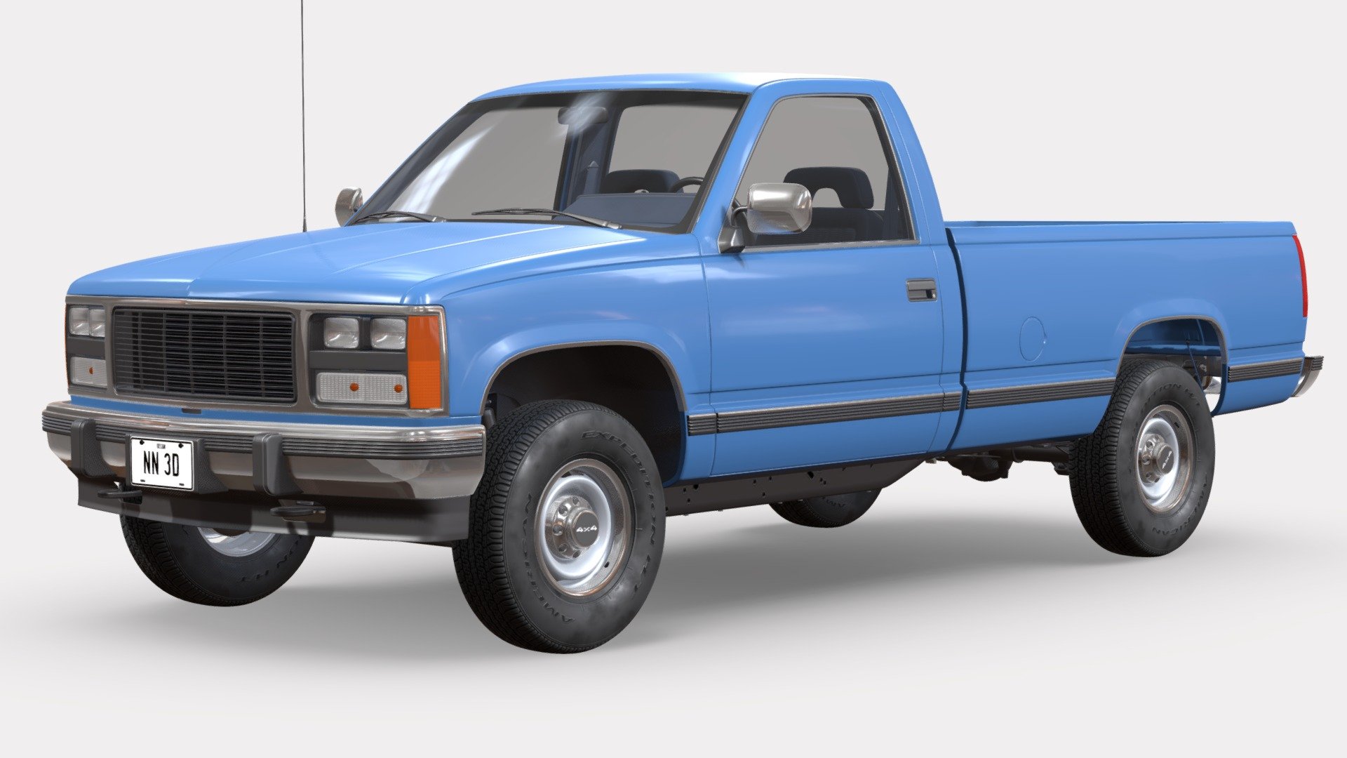 NN 3D store.

3D model of a heavy duty long bed pickup truck.

The truck's high detail exterior and interior are great for close up renders and the undercarriage has enough visible parts for close range shots.

The model was created with 3DS Max 2016 using the open subdivision modifier which has been left in the stack to adjust the level of detail.

There are also included HI and LO poly versions in Blender format with textures.

Exchange files included: FBX and OBJ with HI and LO poly versions, 3DS only with LO poly version.

SPECIFICATIONS:

The model has 164.000 polygons with subdivision level at 0 and 657.000 at level 1.

All textures are included and mapped in all files but they will render like the preview images only in 3DSMax and Blender versions with V-Ray and Cycles respectively, the rest of the files might have to be adjusted depending on the software you are using.

Textures are in PNG and JPG format with 4096x4096, 2048x2048 and 1024x1024 resolution 3d model