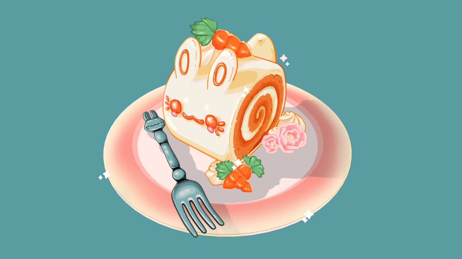3D model of a 🥕Bunny Carrot Cake Roll🥕.

Model made in Blender with handpainted textures and toon shading.

Check out my Instagram nicole_davisart or Twitter NDavisart to see how the model looks in Blender 3d model