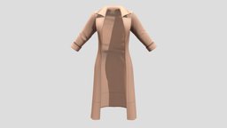 Female Open Front Long Brown Coat winter, front, fashion, girls, open, long, clothes, brown, coat, womens, wear, pbr, low, poly, female