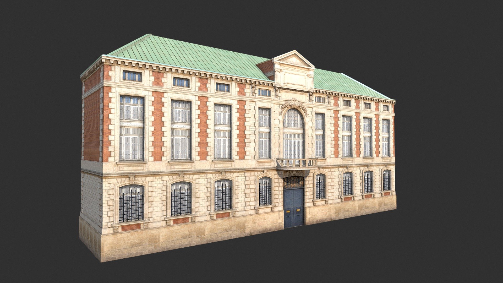 A 3D model of a low poly old building facade. Exterior only, no interior 3d model