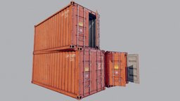 Enterable Shipping Container 01 red, action, prop, unreal, docks, rusty, shipping, loot, decor, metal, props, old, shipyard, enterable, lowpoly-3dsmax, lowpoly-gameasset-gameready, physically-based-rendering, unity, pbr, lowpoly, gameasset, decoration, container, interior, industrial, gameready, environment, steel
