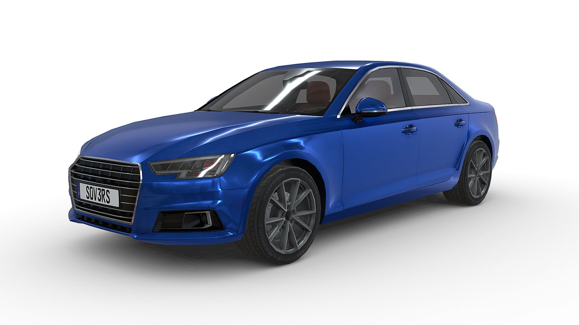 Commissioned work.
1 uv set with one single texture.
Diffuse only.
No normal maps.
Easily  customisable interior colors.
Budget 22k polys (~40k tris) (counting only one rim/tyre) - Audi A4 - 3D model by Sovers 3d model
