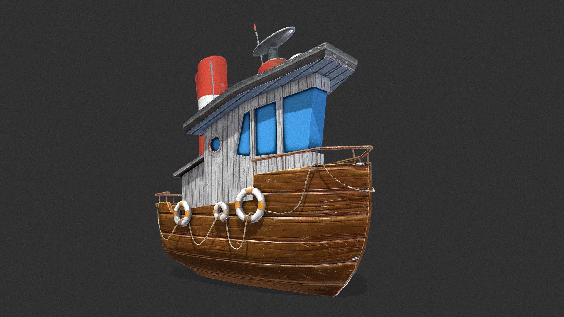 3D model of Cartoon Mini Boat
- Resolution of textures: 2048x2048
- Originally created with 3ds Max 2018 
- Textured created with Substance Painter 
- Unit system is set to centimeters.

Texture Set: 
Diffuse, Base Color, IOR, gloss, heigh, ior, normal, reflection, specular, AO, metallic, roughness
Special notes: 
- .fbx format is recommended for import in other 3d software. If your software doesn't support .fbx format, please use .3ds format; .obj, format was exported from 3ds Max. 
The geometry for .obj format is set to tris 3d model