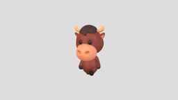 Character138 Rigged Bull beast, toon, cute, little, baby, toy, mascot, buffalo, wild, rig, bull, horn, zoo, ox, character, cartoon, animal, animation, noai