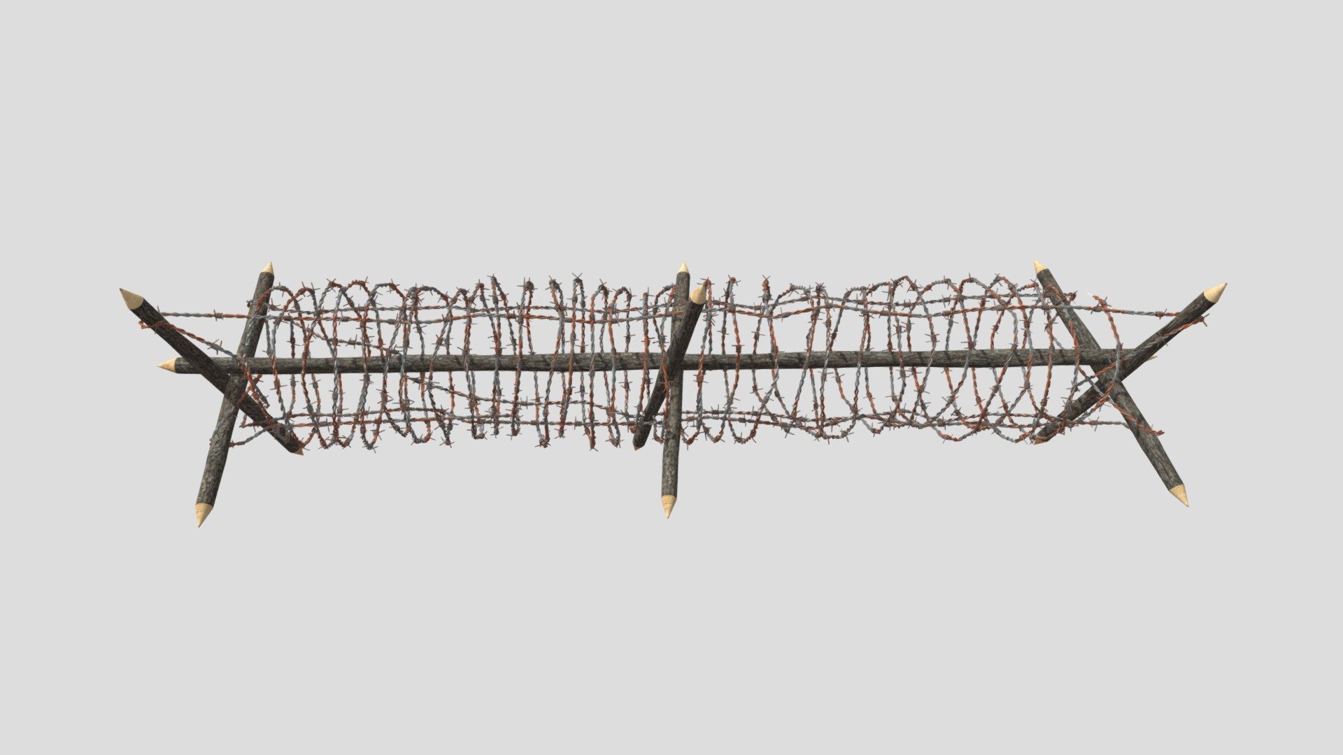 A very accurate model of a Barbed Wire Obstacle.

The model comes in five formats:
-.blend, rendered with cycles, as seen in the images;
-.obj, with materials applied and textures;
-.dae, with materials applied and textures;
-.fbx, with material slots applied;
-.stl;

Depending on the 3D Software program used, slight material tweaking might be needed.
This 3d model was originally created in Blender 2.78 and rendered with Cycles.
The model has materials applied in all formats, and are ready to import and render.
The model is built strictly out of quads and is subdivisable.

For any problems please feel free to contact me.

Don't forget to rate and enjoy! - Barb Wire Obstacle 3 - Buy Royalty Free 3D model by dragosburian 3d model