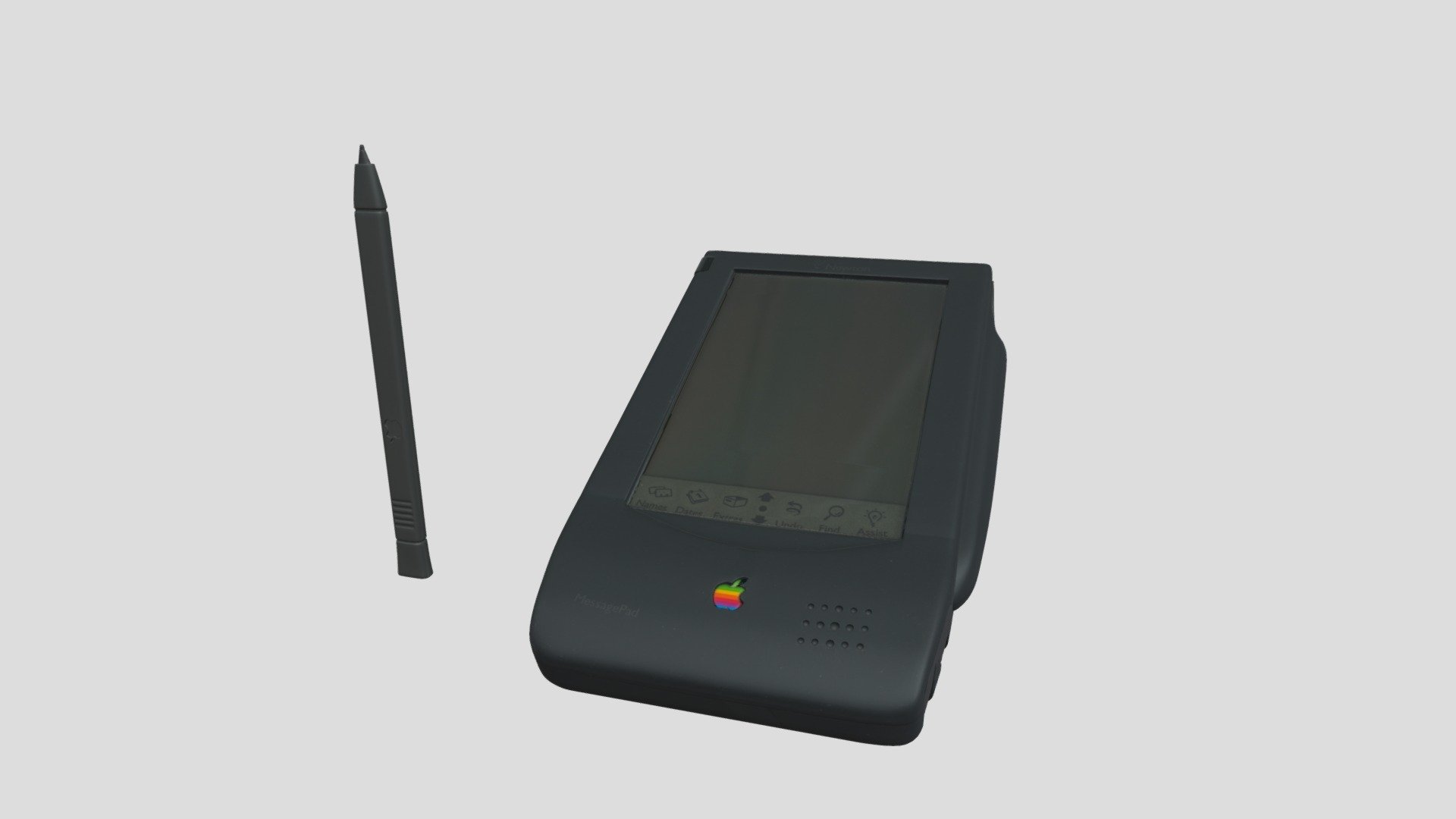 The Newton portable computer came out of the first results of Apple’s work on a miniature mobile device with a touchscreen and operated with a stylus. The design offered a range of breakthrough solutions, one of them being the handwriting recognition system. The computer’s design used a high performance, energy efficient CPU of the ARM family, which later became standard in this type of device and is still used in tablets and smartphones.

The Newton’s main purpose was time management and performing simple office tasks. The content of its built-in memory could be synchronised with computers using the Windows or MacOS operating systems over a serial interface. A wireless connection was also available in the form of an infrared port. An additional extension card allowed the Newton to be connected to the telephone network in order to send and receive faxes or use basic Internet functionalities.

Apple Computer Inc., USA (design)/Japan (production), 1993 

Inv. No. MIM1414/VII-134

Licence: CC BY-NC-SA - Personal Digital Assistant (PDA) Apple Newton - Download Free 3D model by Museum of Engineering and Technology, Krakow (@mitkrakow) 3d model