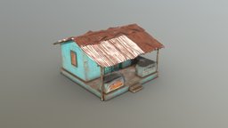 Rusty Old Tropical Shop food, tropical, apocalyptic, prop, post-apocalyptic, roof, rusty, rusted, stall, plaster, metal, old, commercial, citiesskylines, architecture, low-poly, lowpoly, gameasset, building, shop, gameready, noai