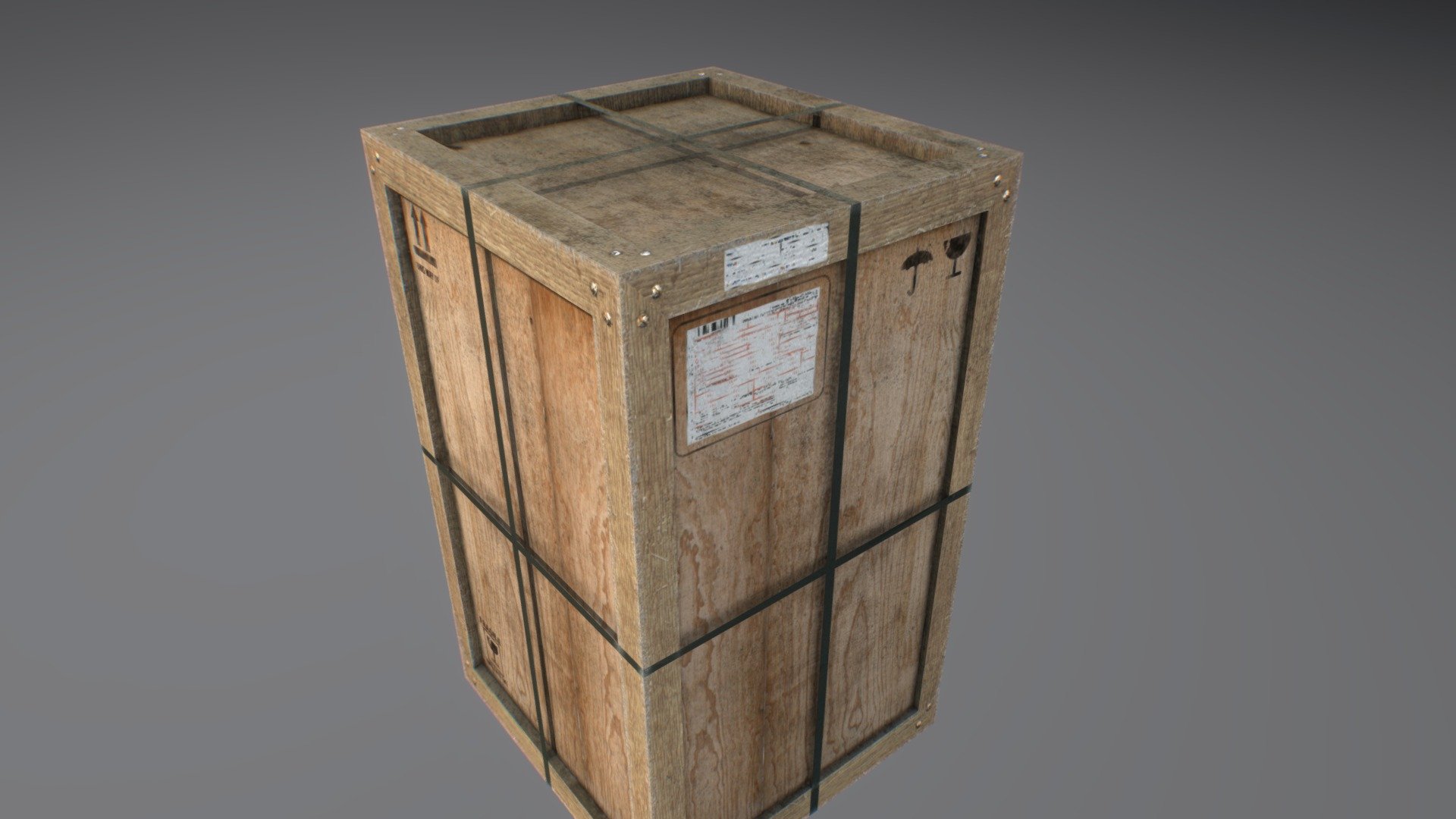 Low poly old wooden cargo crate with dust 3d model