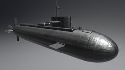submarine midpoly, weapon, asset, game, blender, textured, submarine