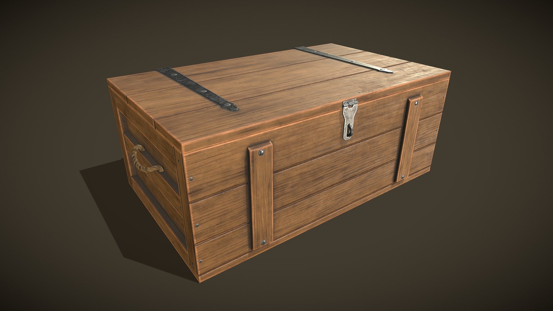Medieval Wooden Chest VI with PBR Textures and animations (Open/Close). Ideal to loot itens or treasures. Ready to use in any project.

Are you liked this model? Feel free to take a look on my another models! Here

Features:

.Fbx, .Obj, .Uasset and .Blend files.

Animated.

Rigged.

Low Poly Mesh game-ready.

Real-World Scale (centimeters).

Unreal Project: 4.15+

Custom Collision for Unreal Engine 4 (Handmade).

Tris Count: 1,976.

Number of Textures:5

Number of Textures (UE4): 3

PBR Textures (4096x4096) (PNG).

Type of Textures: Base Color, Roughness, Metallic, Normal Map and Ambient Occlusion (PNG)

Combined RMA texture (Roughness, Metallic and Ambient Occlusion) for Unreal Engine (PNG) 3d model