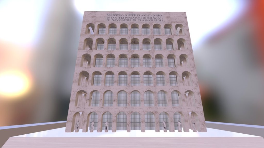 Palazzo della Civilta Italiana - Square Colosseum low-poly 3d model ready for Virtual Reality (VR), Augmented Reality (AR), games and other real-time apps.

Palazzo della Civiltà Italiana is an icon of Fascist architecture. Decidedly inspired by the 2000 year old elliptical amphitheatre, the Colosseum, Palazzo della Civiltà Italiana was intended by Benito Mussolini as a celebration of the older Roman landmark. 
The Palazzo della Civiltà Italiana, also known as the Palazzo della Civiltà del Lavoro or simply the Colosseo Quadrato (Square Colosseum), is an icon of Fascist architecture.

From October 22, 2015 this monument has become the new headquarter of the famous fashion brand Fendi 3d model