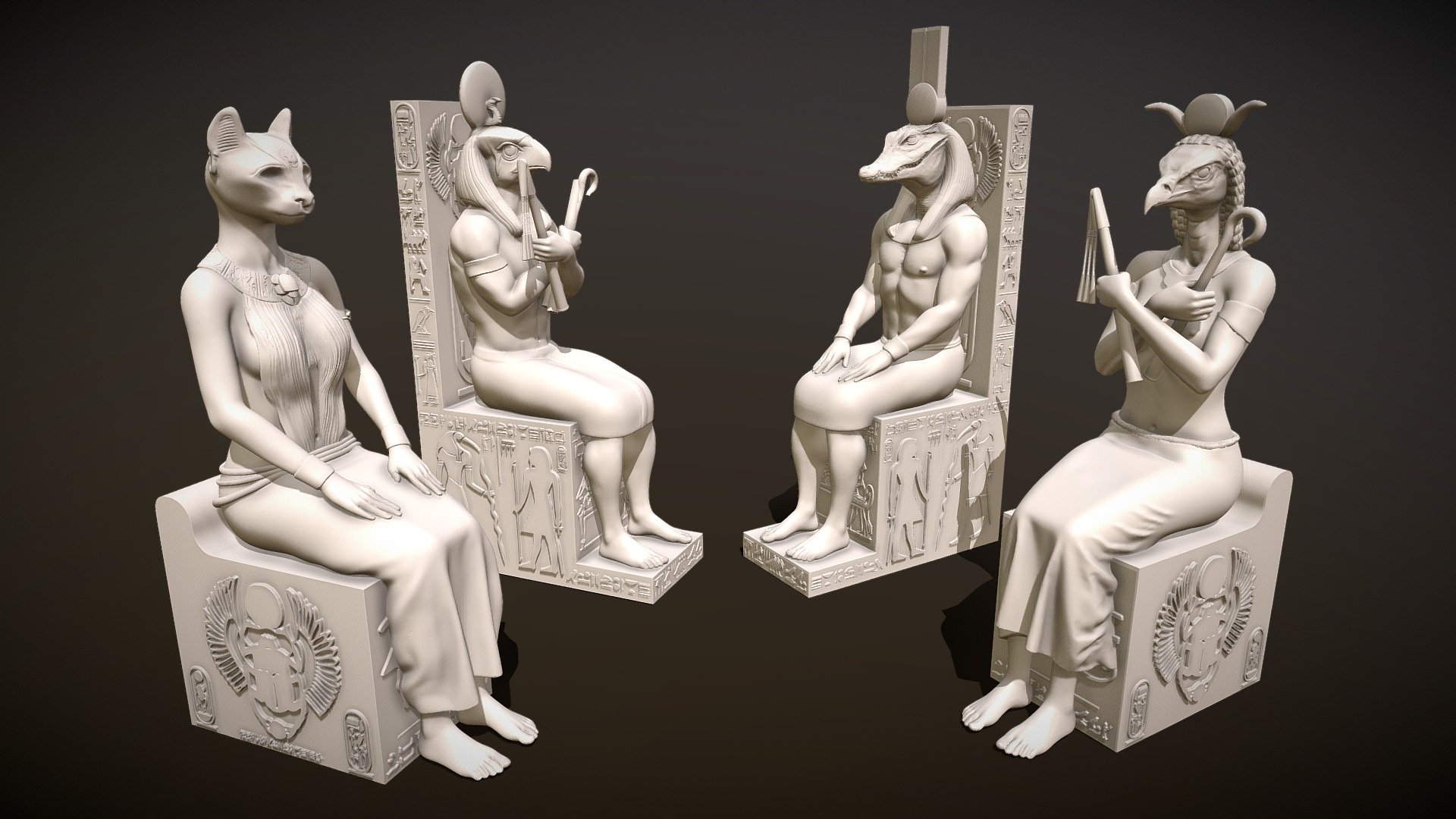 Stylised Egyptian gods - Sculpted in Zbrush 3d model