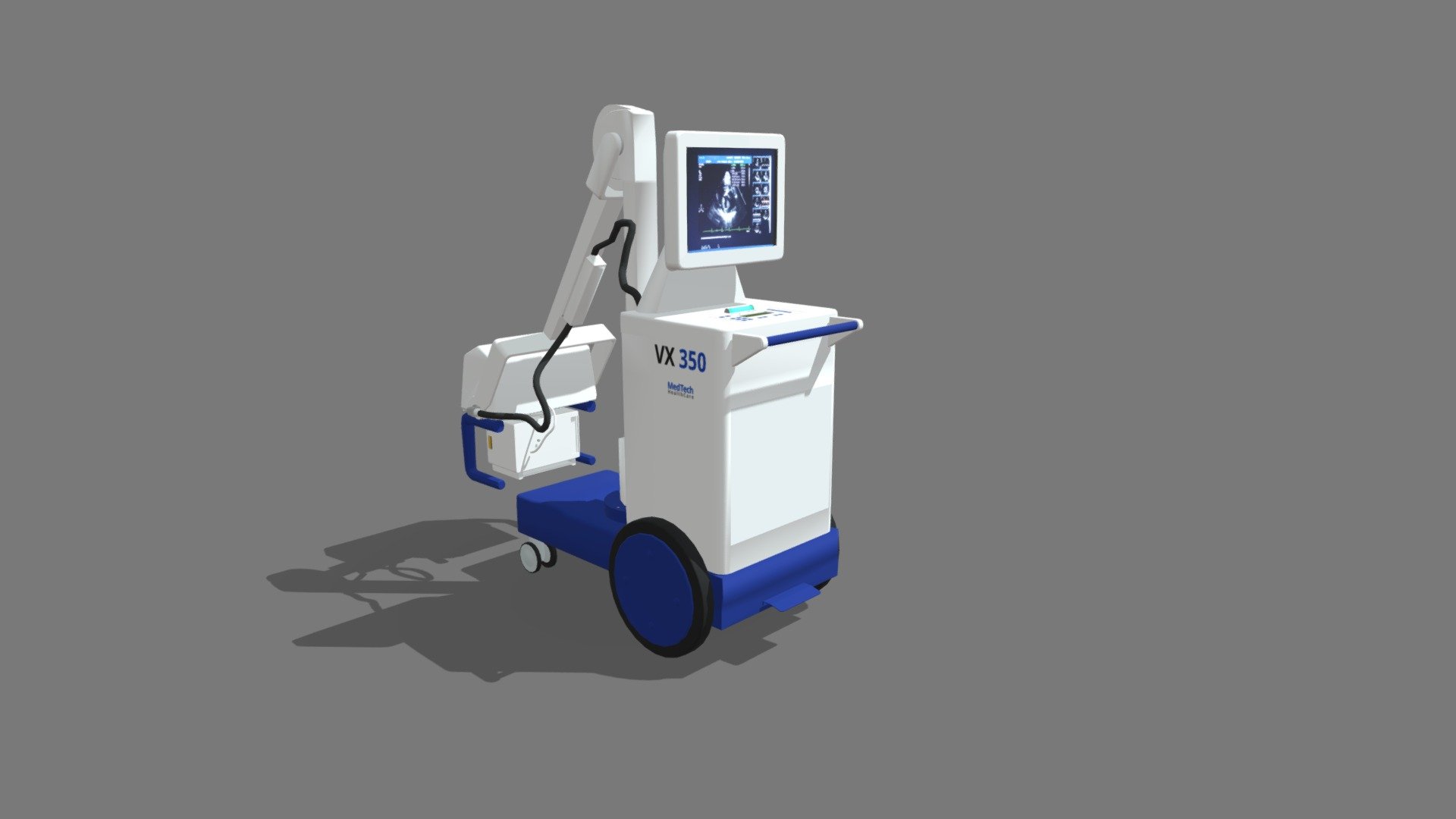 Medical X-Ray device. Portable room model. Textures provided so you can re-brand.

Provided Blender files, which have been rigged with basic hierarchies. FBX files are animated, and may be opened in other DCC applications and re-animated with some modifications. Blender file has splines that can be more easily rigged to create tubing with thickness in the render settings 3d model