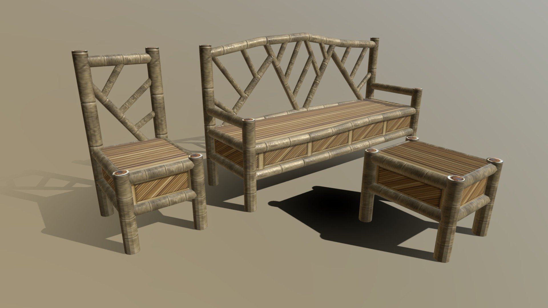 A setting in Bamboo of seating 3d model