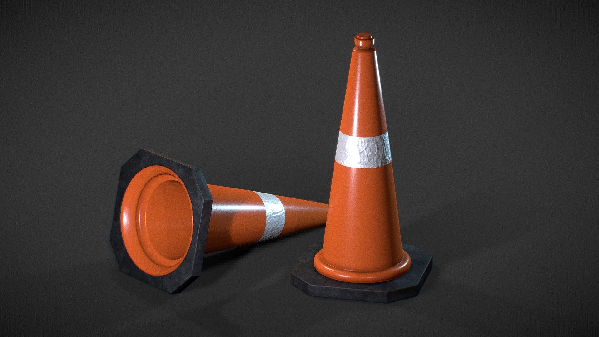 3d model of a road safety cone for using in exterior scenes. It can be used as a traffic road-side element in games or many other render scenes.

This model is created in Maya and textured in Substance 3d painter.

It is made in real-proportions.

High quality textures are available to download.

Metallic-roughness workflow which includes - Diffuse, AO, Metallic, Roughness and Normal Maps 3d model