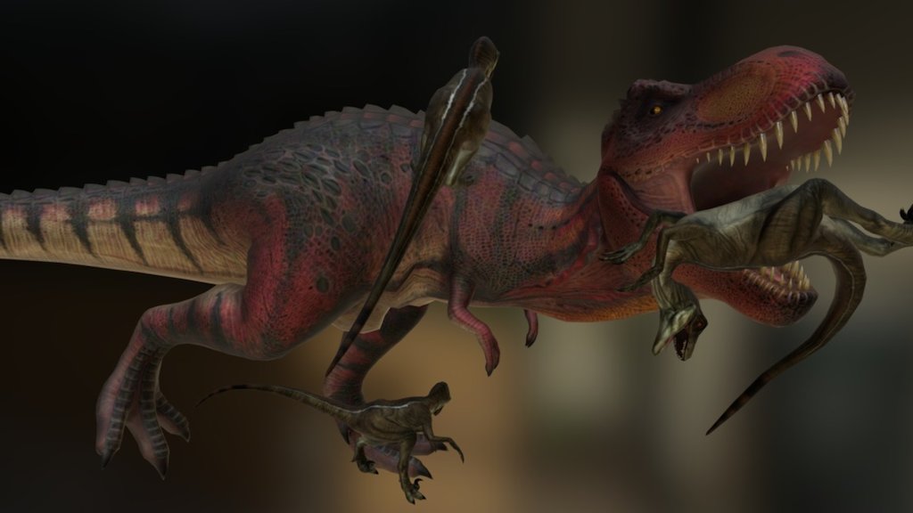 Tiranosaurio Rex Vs Velociraptors - 3D model by ova1514 3d model