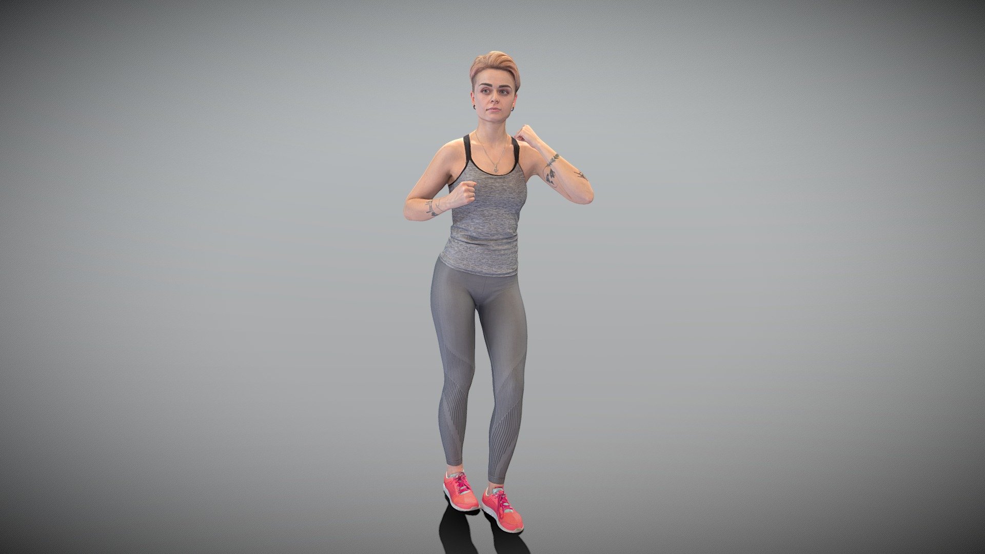 This is a true human size and detailed model of a sporty young woman of Caucasian appearance dressed in sportswear. The model is captured in casual pose to be perfectly matching various architectural and product visualizations, as a background or mid-sized character on a sports ground, gym, beach, park, VR/AR content, etc.

Technical specifications:




digital double 3d scan model

150k &amp; 30k triangles | double triangulated

high-poly model (.ztl tool with 5 subdivisions) clean and retopologized automatically via ZRemesher

sufficiently clean

PBR textures 8K resolution: Diffuse, Normal, Specular maps

non-overlapping UV map

no extra plugins are required for this model

Download package includes a Cinema 4D project file with Redshift shader, OBJ, FBX, STL files, which are applicable for 3ds Max, Maya, Unreal Engine, Unity, Blender, etc. All the textures you will find in the “Tex” folder, included into the main archive.

3D EVERYTHING

Stand with Ukraine! - Young woman with tattoo in gray sportswear 437 - Buy Royalty Free 3D model by deep3dstudio 3d model