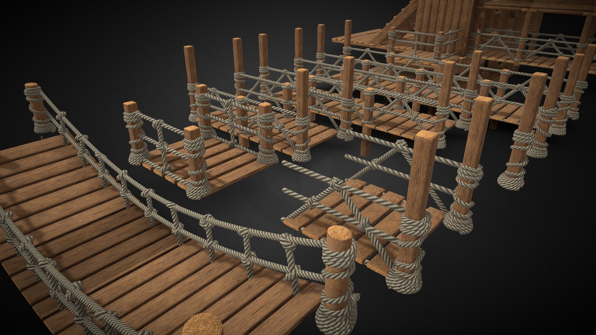 Quickly create a clean and stylized adventure game, tree house or and entire creative mode within a game with this stylized and easy to use kit. All models utilize one optimized texture set with detailed, clean and low poly geometry.

This kit includes wooden and rope elements including; walls, floors, ceilings, roofs, railings, stairs, ladders, beams, bridges and more&hellip;

If you have any questions about this kit feel free to reach out to me - Modular Wooden Fort Pack [30+ Components] - Buy Royalty Free 3D model by CleanCraft3D (@CleanCraft_3D) 3d model