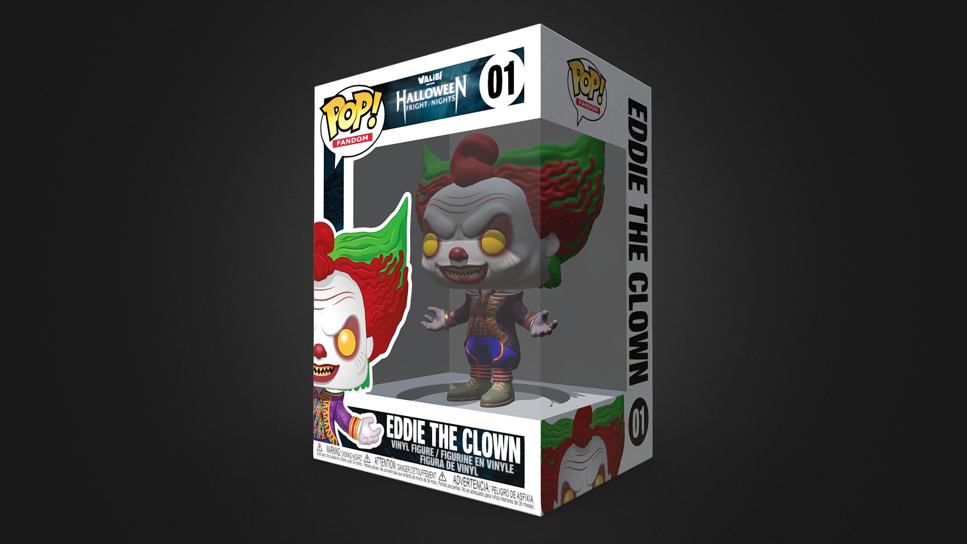 A design I created as a gift for one of my favorite horror clowns, mainly designed to be 3D printed. The box design is also made by me 3d model