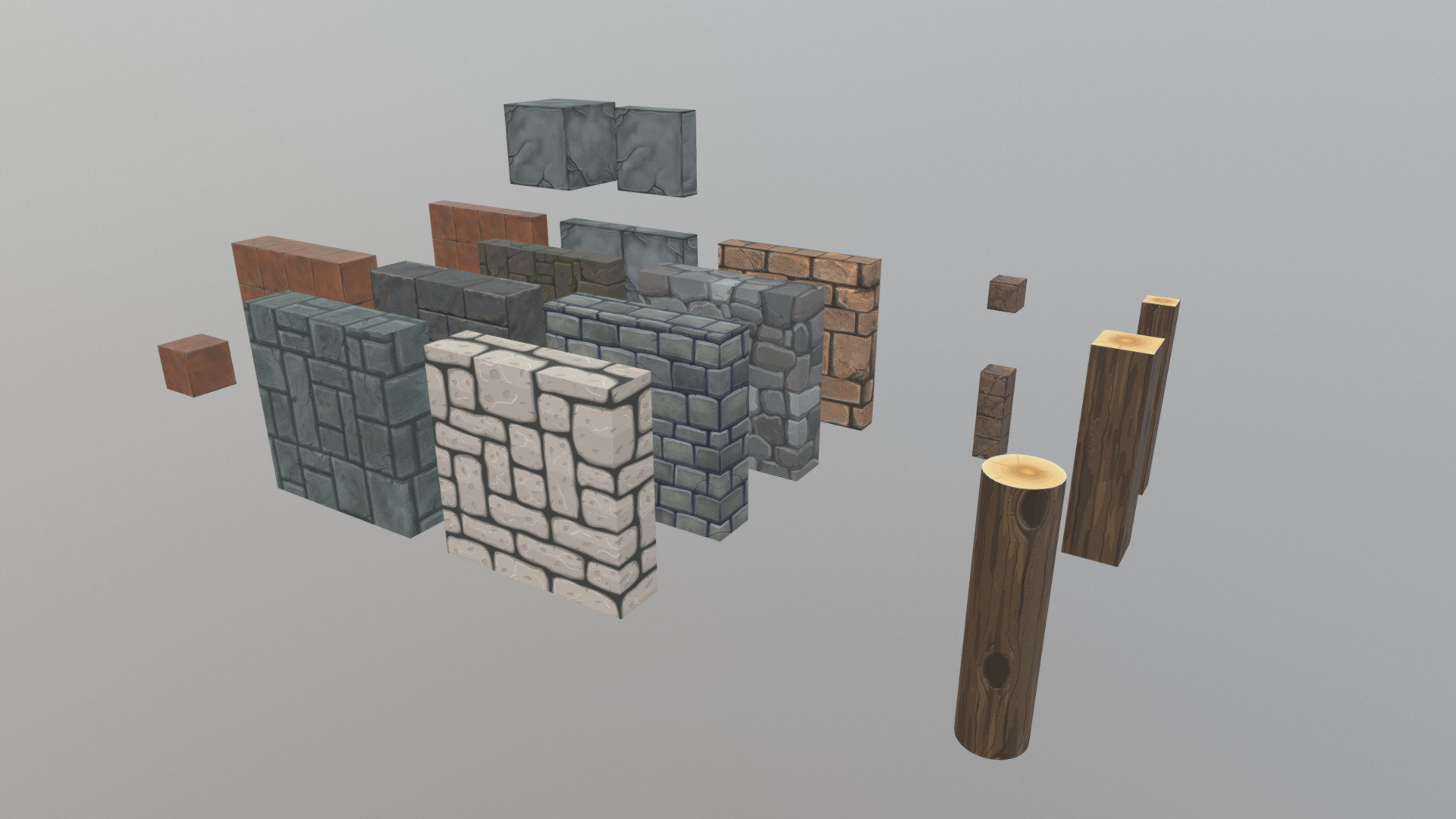 Some basic walls and floors with cartoon textures for building environments in video games - Fantasy Walls and floors - Download Free 3D model by Théo Lerbeil (@supertheo) 3d model