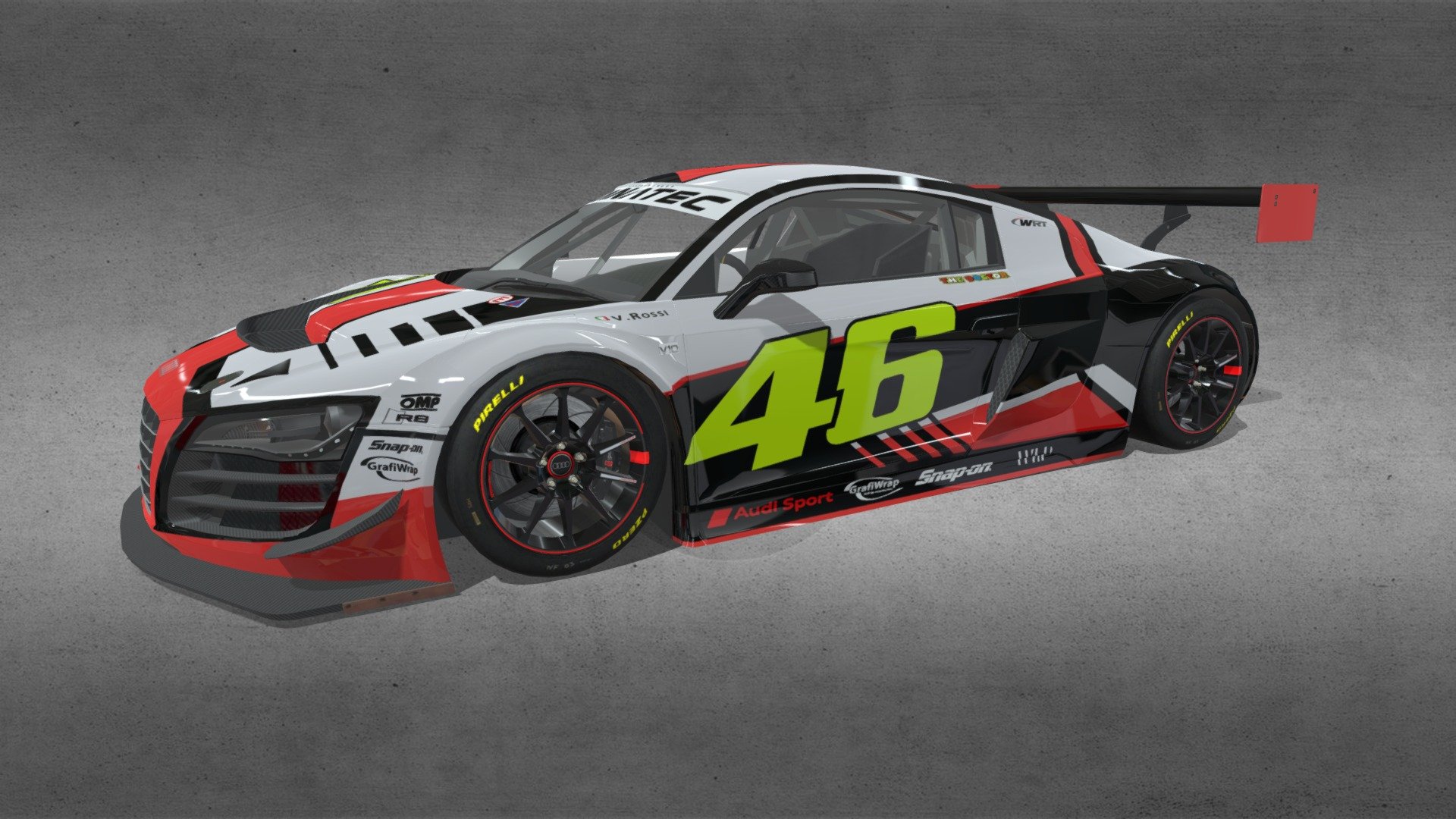 Low poly model Audi R8 LMS GT3 Valentino Rossi with team WRT wrap - Audi R8 Valentino Rossi team WRT - 3D model by All-Wide (@dsm350) 3d model