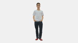 Man In White Top Blue Jeans 0774 style, white, people, clothes, jeans, miniatures, realistic, topography, character, 3dprint, model, man, blue, male