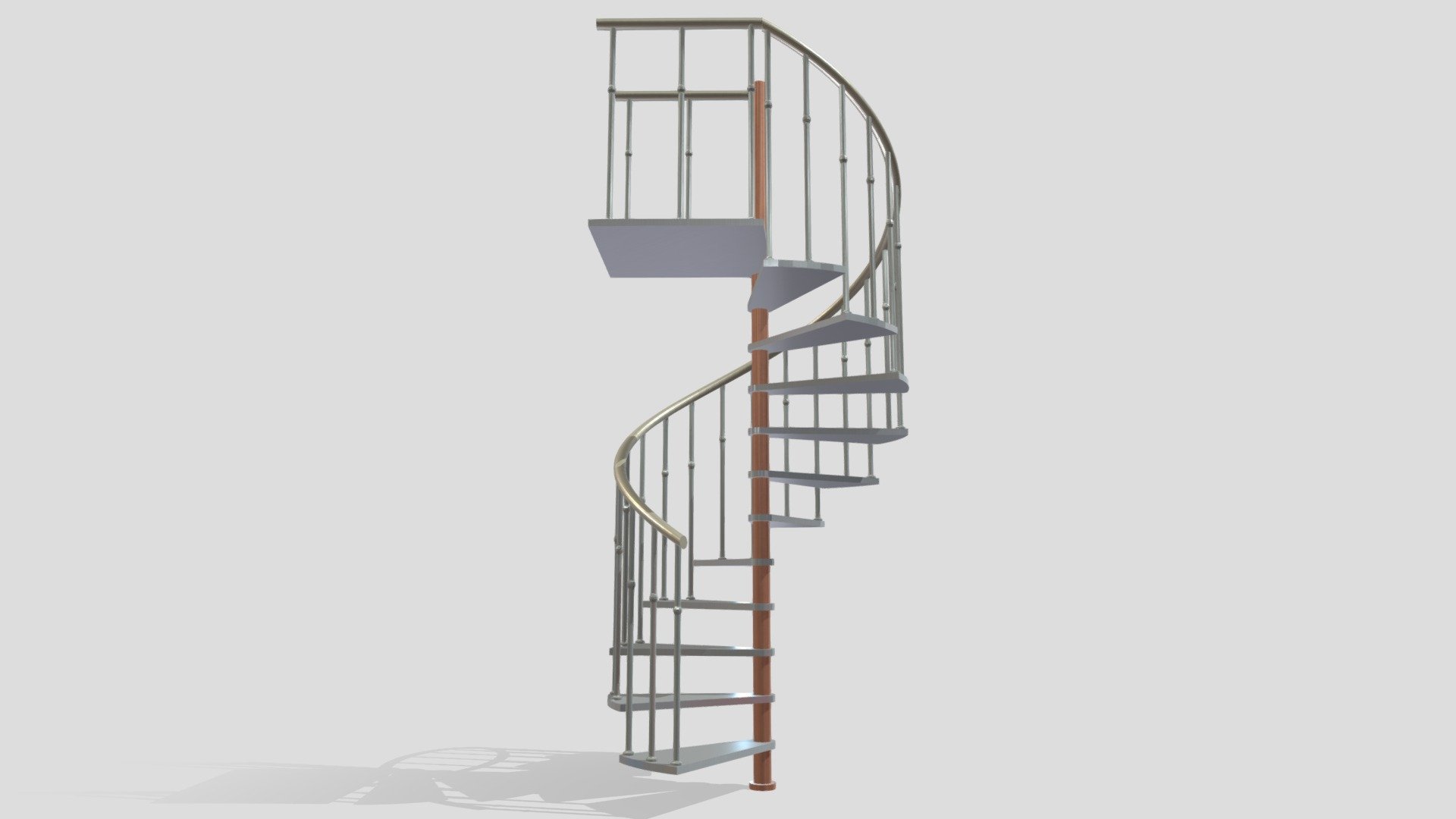 The staircase is a 55-inch diameter. It is designed to handle high traffic areas. The 11 treads plus additional landing platform provide a comfortable walking space while the single railing with continuous steel handrail ensures safe access up and down the staircase 3d model