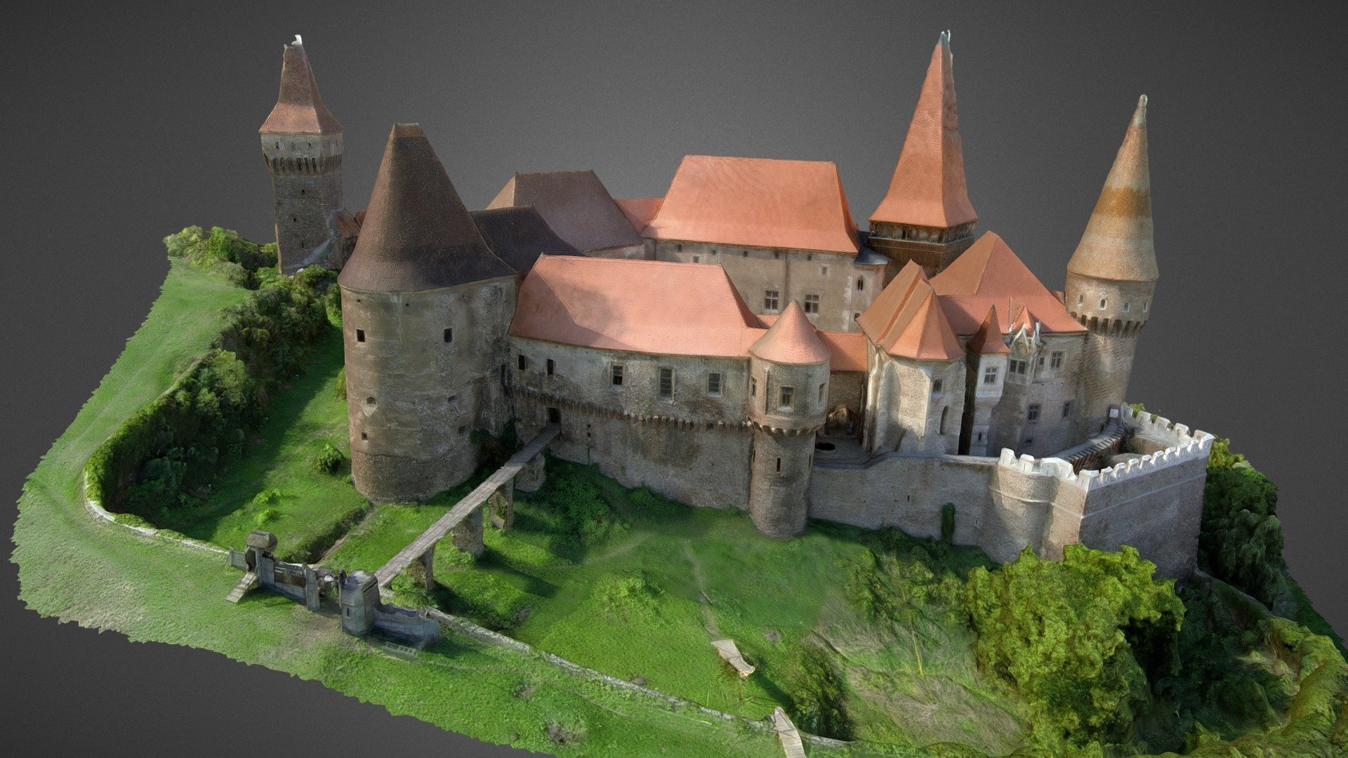 3D reconstruction of Corvinilor Castle from Hunedoara, Romania. Model is made with www.FAE-Drones.com  Model for sale, contact office@FotografieAeriana.Eu - Castelul Corvinilor Fortress - Buy Royalty Free 3D model by FAE_Drones 3d model