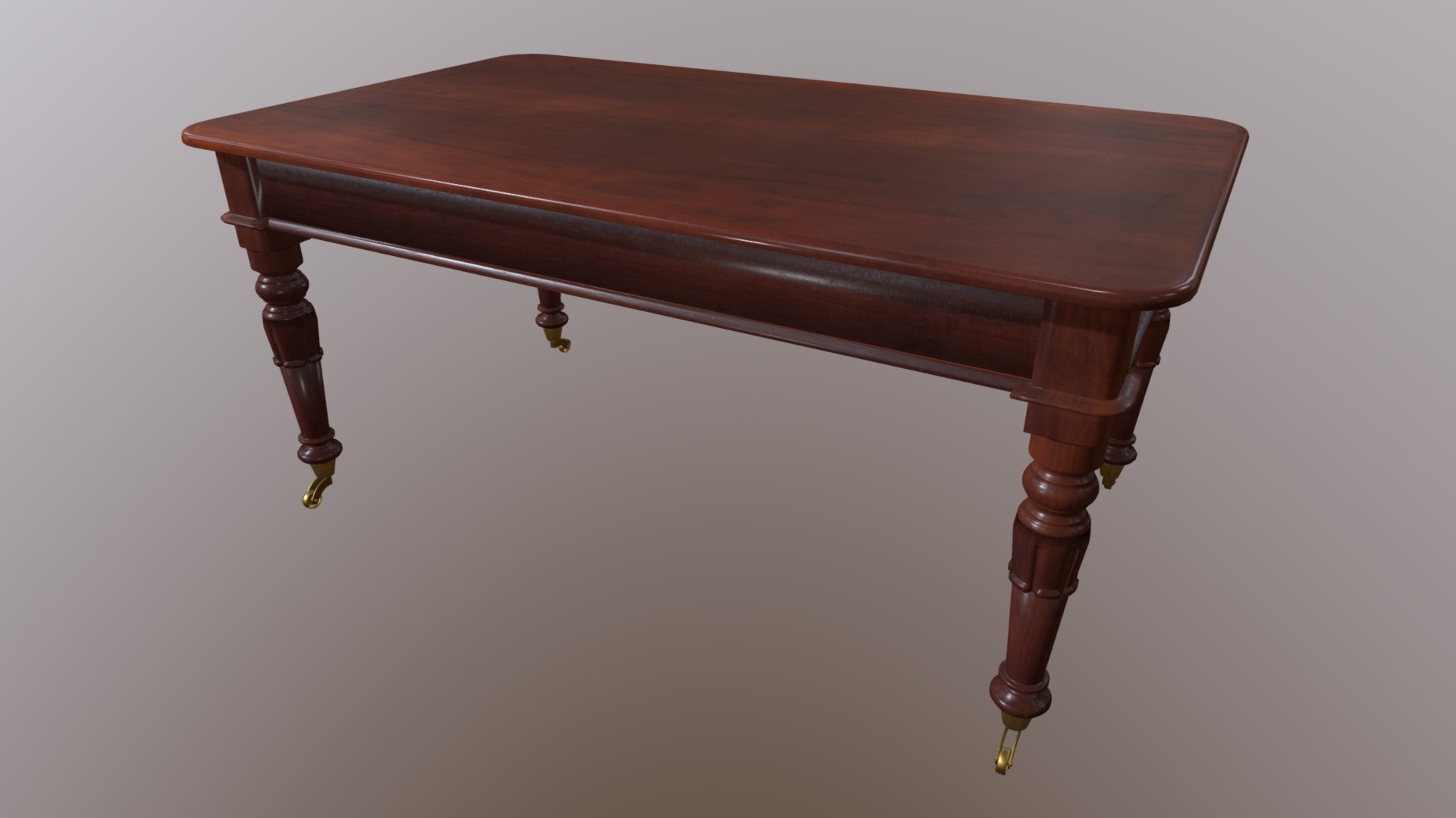 Antique mahogany table with twisted legs on brass wheels.
Original item: English. Circa 1880 - Mahogany Table - Download Free 3D model by myndman 3d model